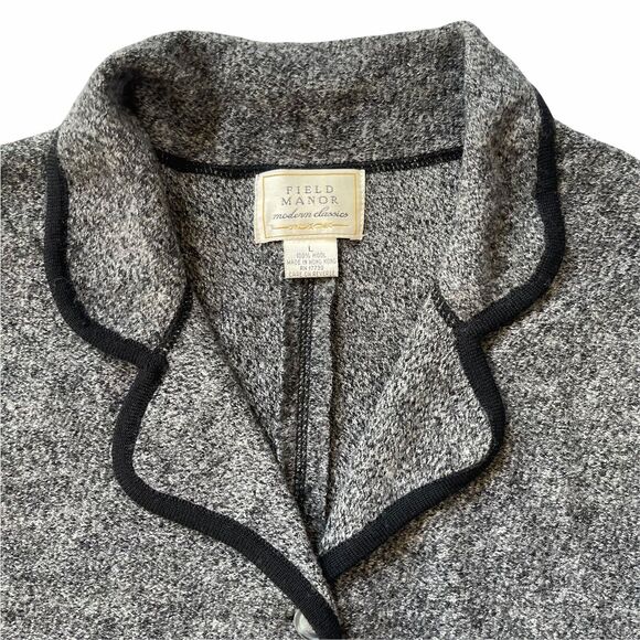 Field Manor Women Tunic Wool Jacket Size‎ L Gray Black Piping Modern Classics - Picture 3 of 12